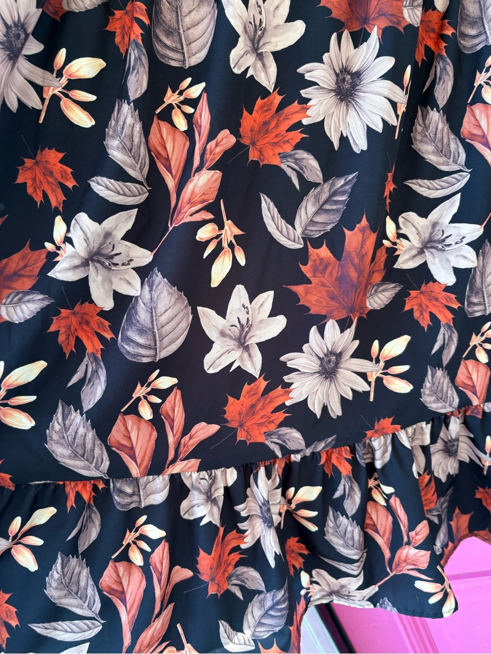 FALL print Black Floral V-Neck Tiered Long Sleeve Dress - Picture 5 of 9